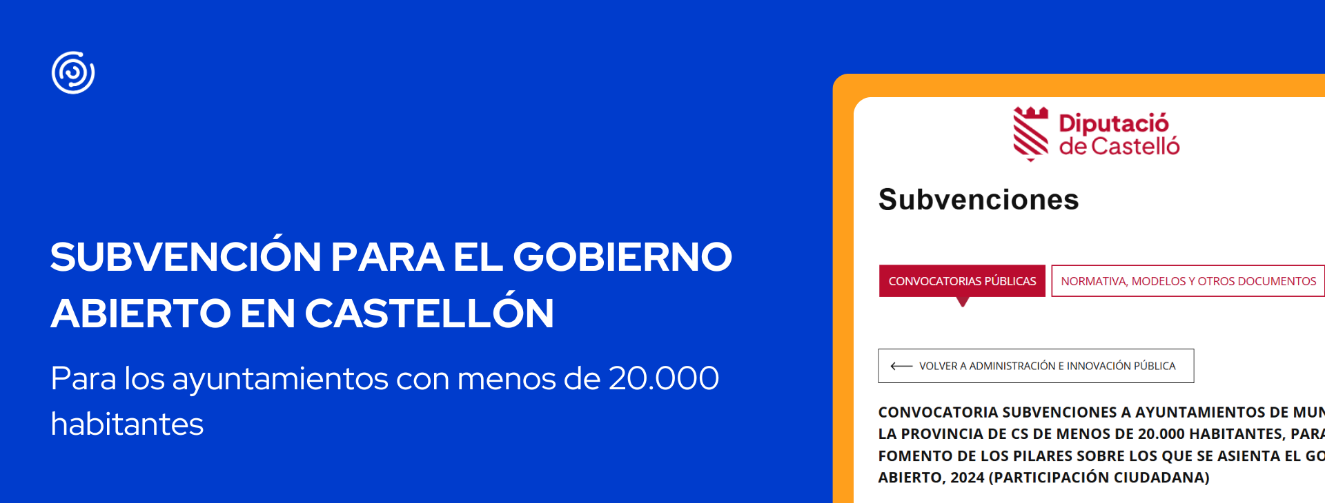 Subvención para el gobierno abierto a ayuntamientos de menos de 20.000 habitantes de Castellón